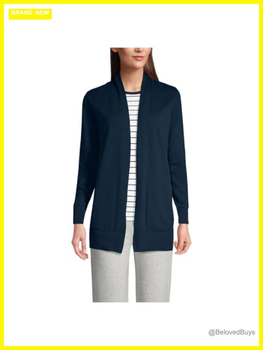 100% Cotton Open Front Long Cardigan Sweater Tunic Length Rib Knit